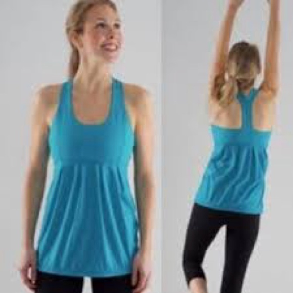 Lululemon Teal Power Dance T-Back Loose Fit Bottom Tank Size 8